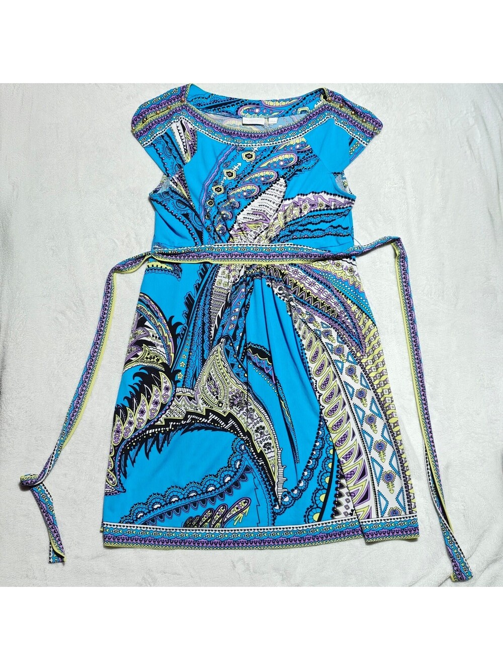 New York & Company blue maximalist jersey dress with tie back